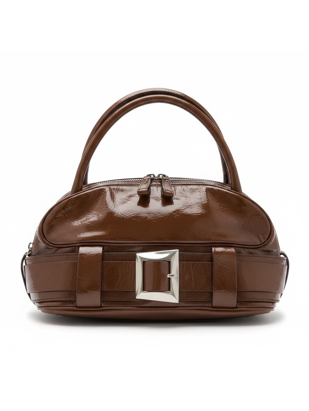 Francesco Biasia Brown Patent Leather Satchel Shoulder Bag